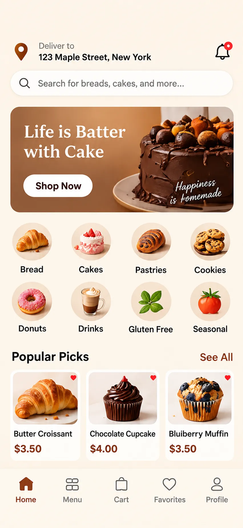 Bakeries app home screen