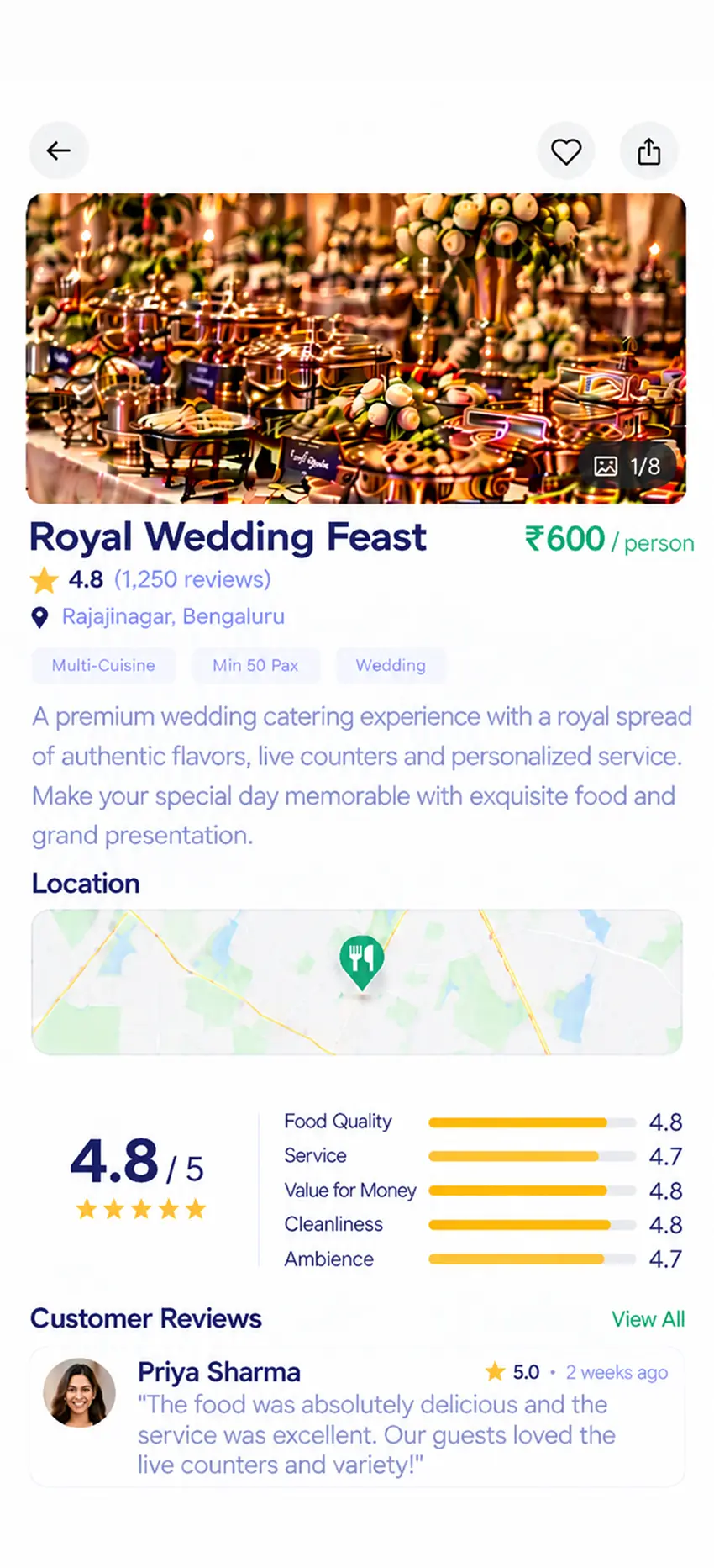 Catering app details screen