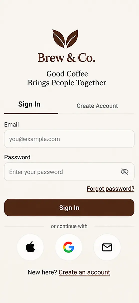 Coffee Shops app home screen
