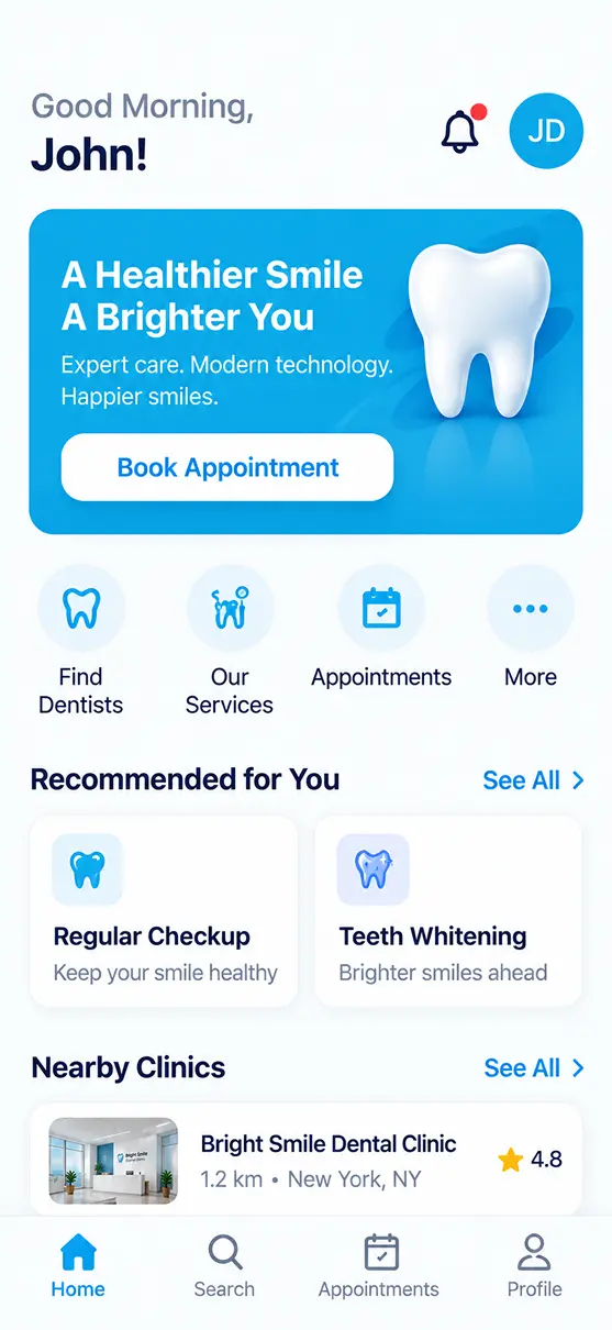 Dentists app home screen