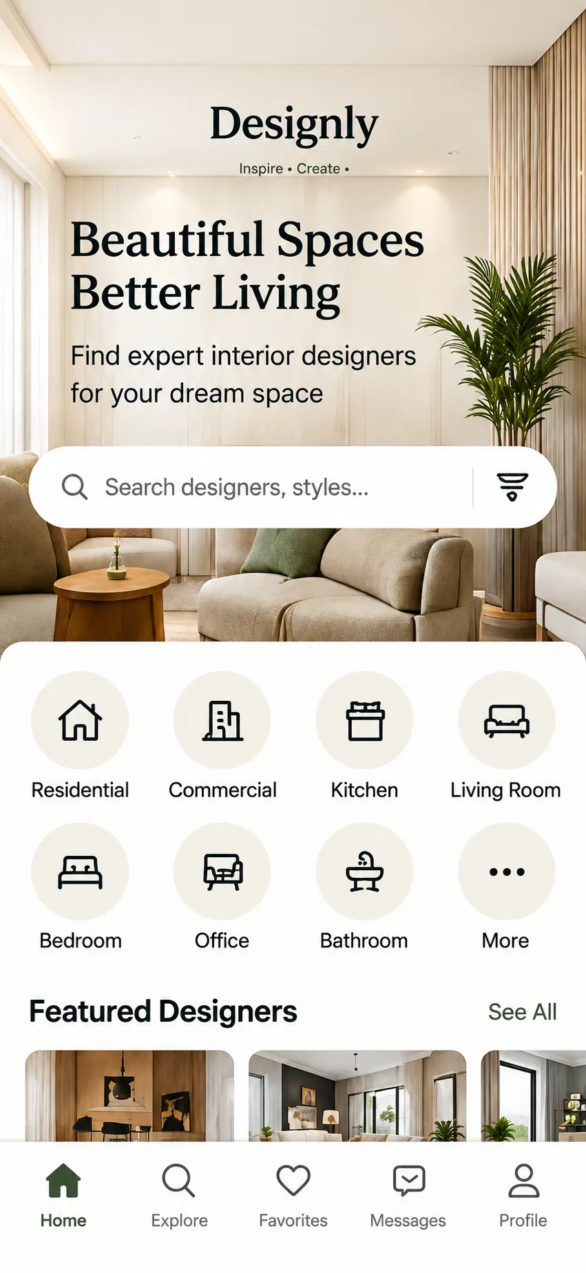 Designers app home screen