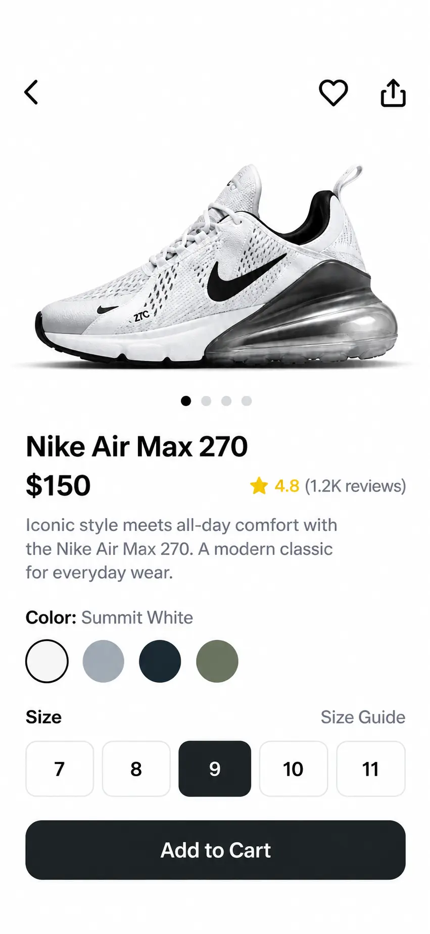 Ecommerce product screen