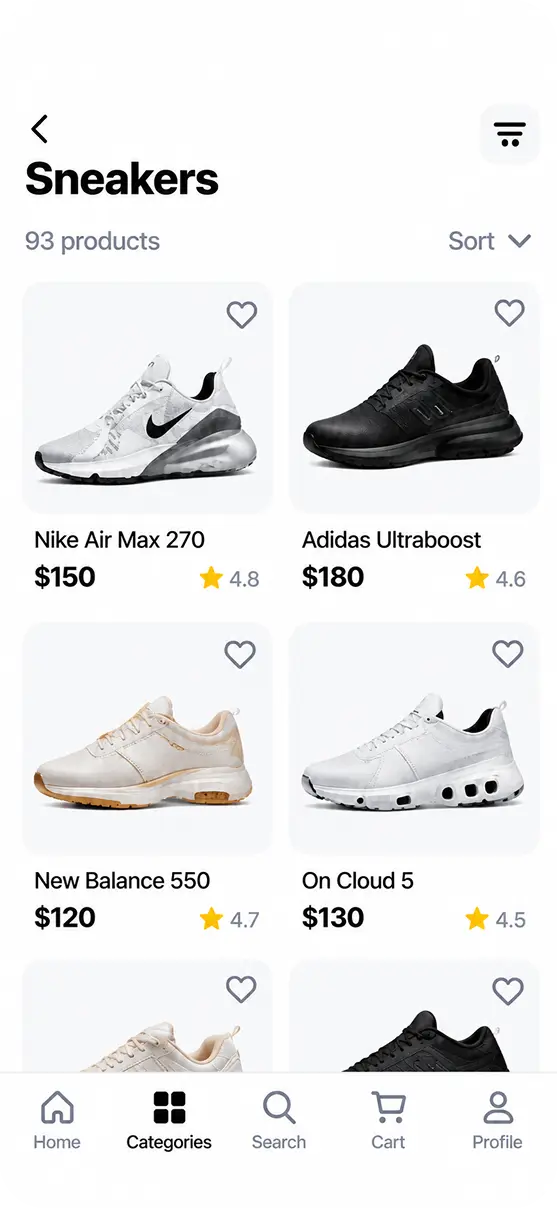 Ecommerce app home screen