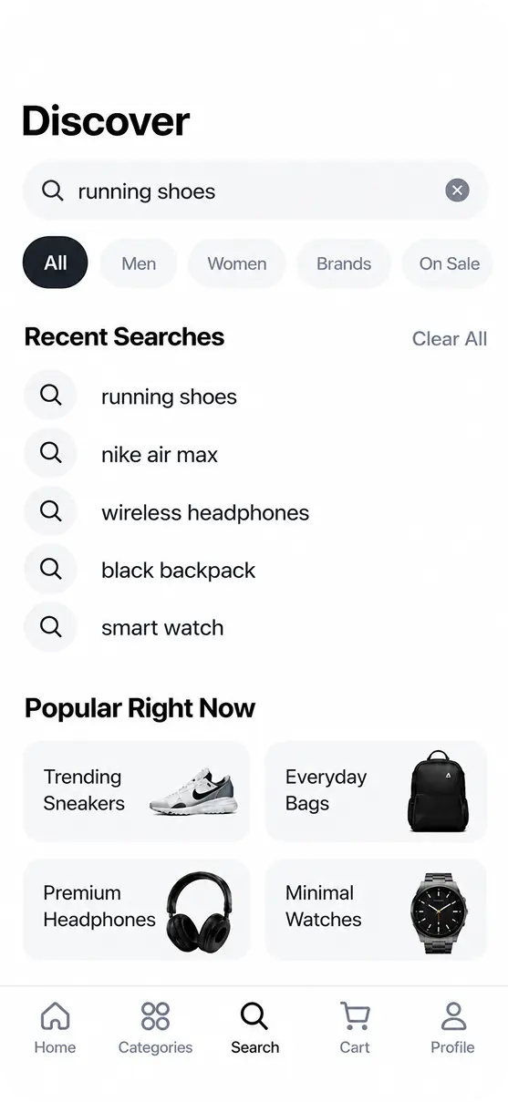 Advanced search & filters app screen