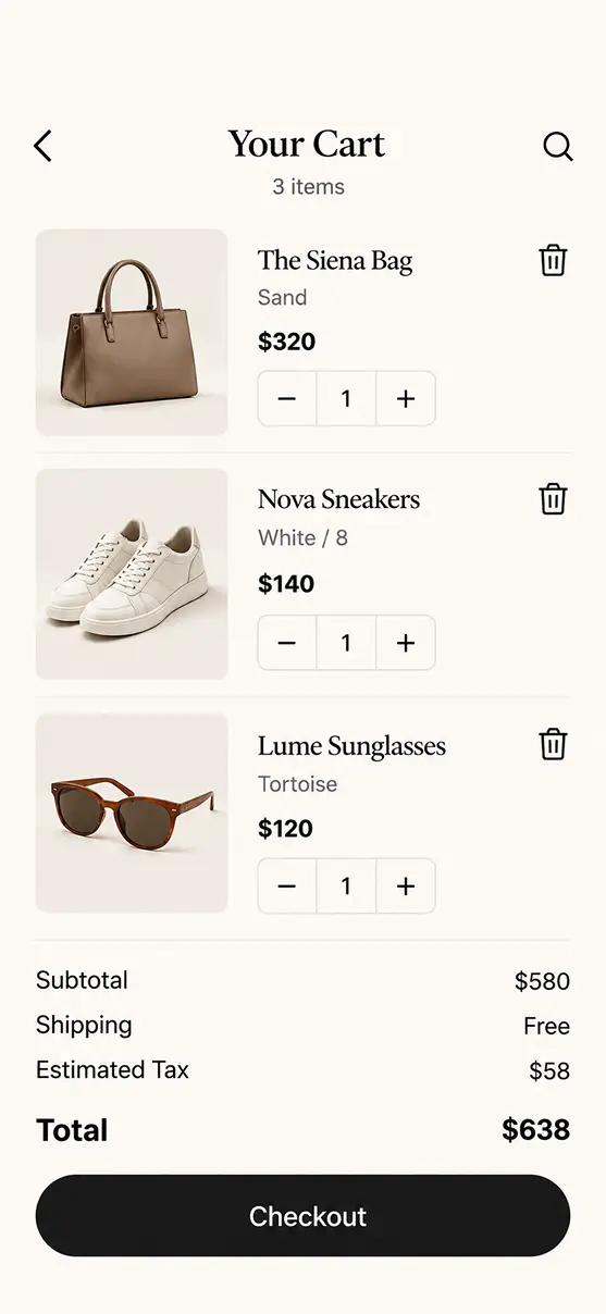 Fashion Brands app home screen