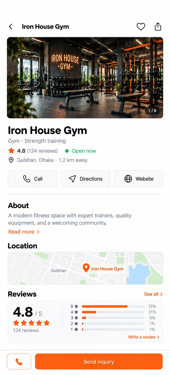 Gyms/Fitness app details screen