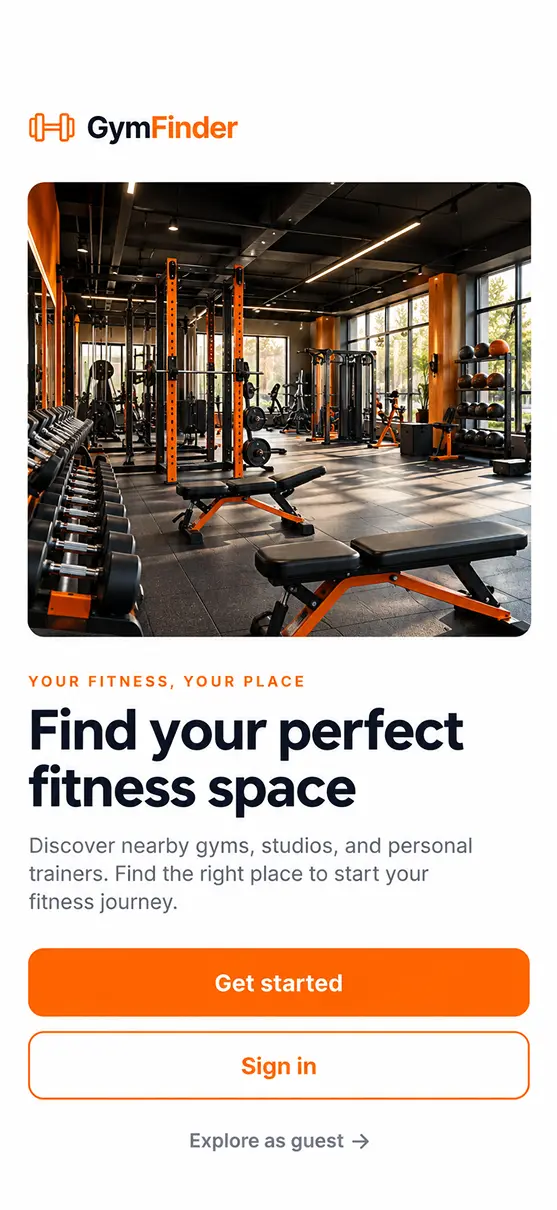 Gyms/Fitness app home screen