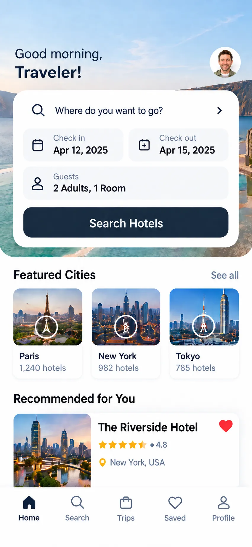 Hotels app home screen