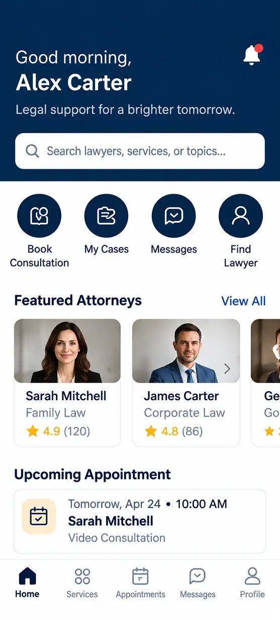 Law Firms app home screen