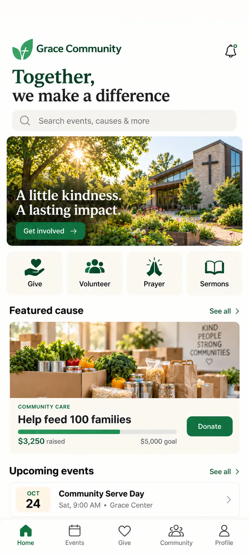 NGOs/Churches app home screen
