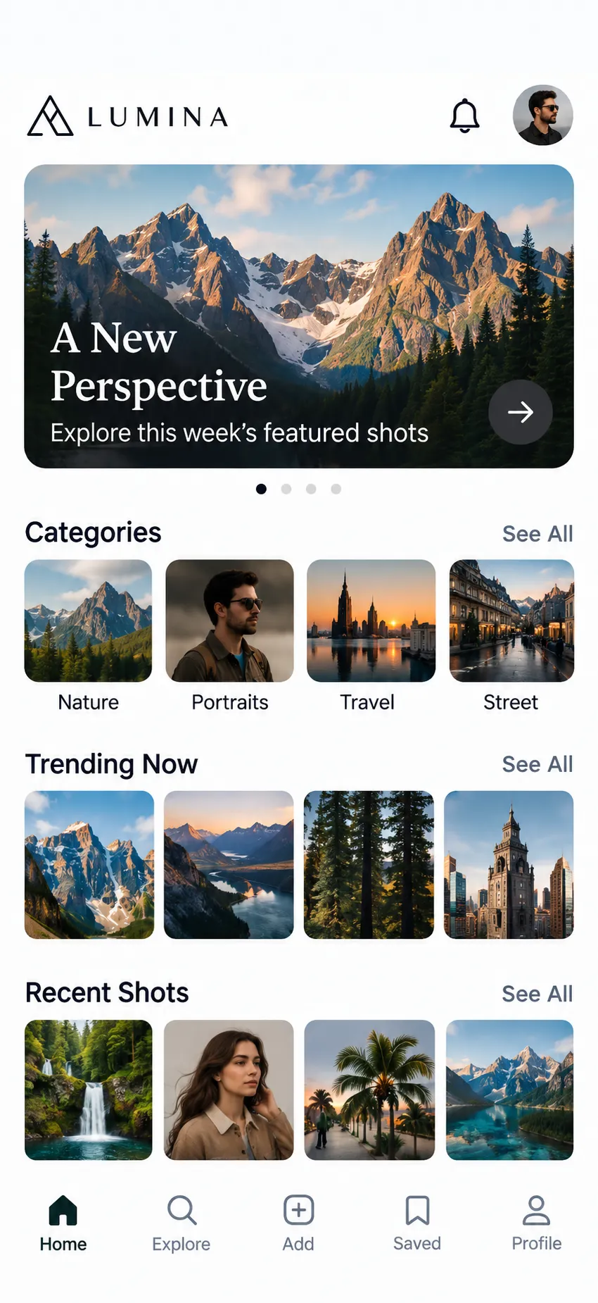 Photography app home screen