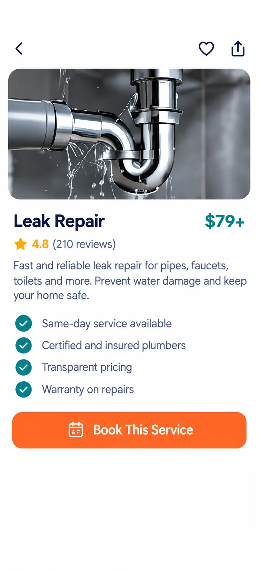 Plumbers app details screen