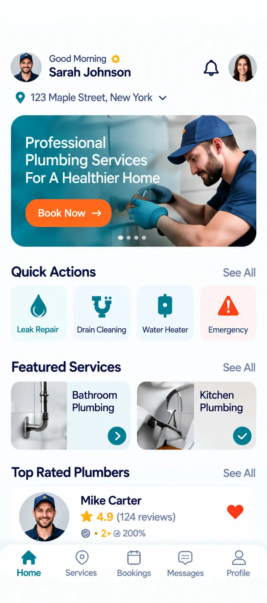 Plumbers app home screen