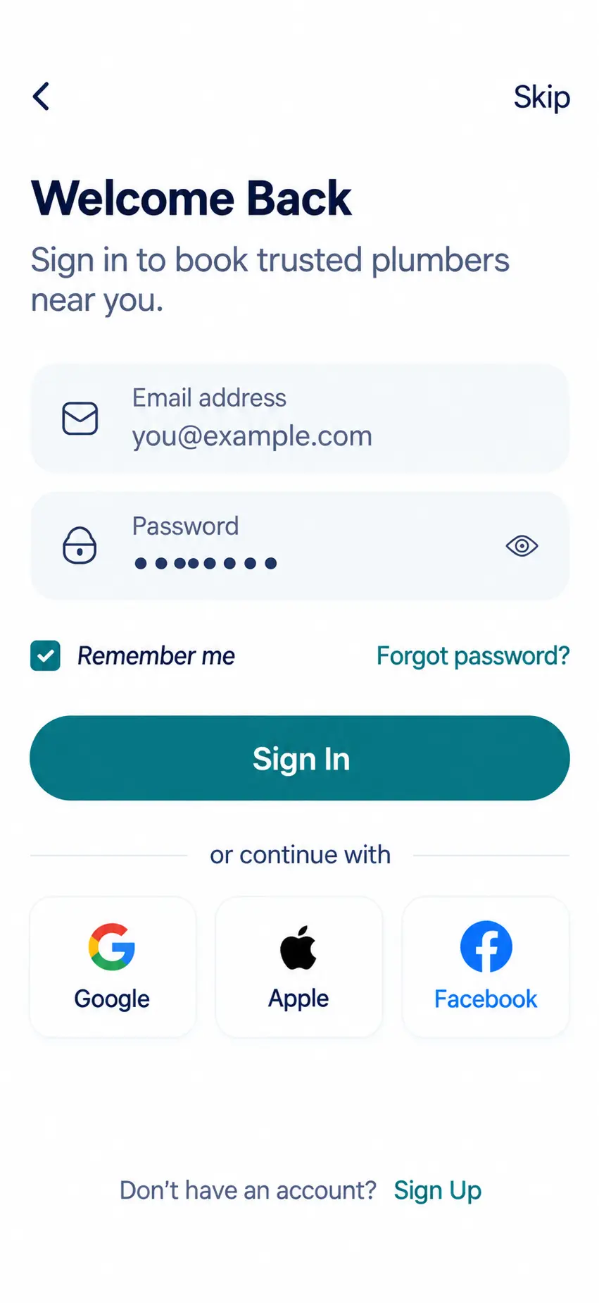 Plumbers app home screen