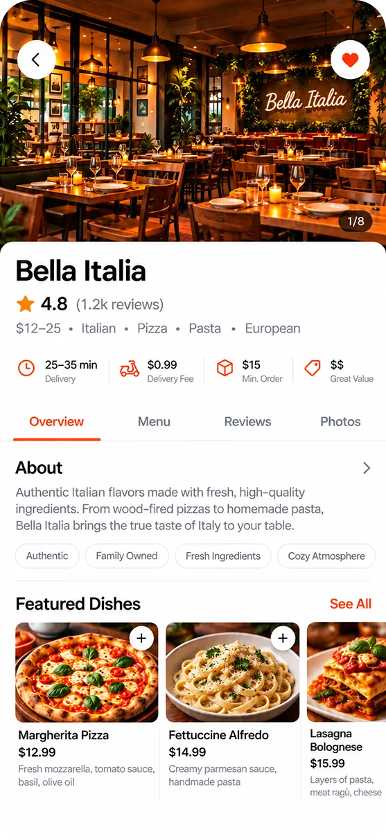 Restaurants app details screen