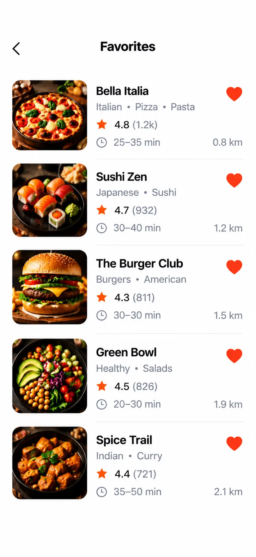 Restaurants app home screen