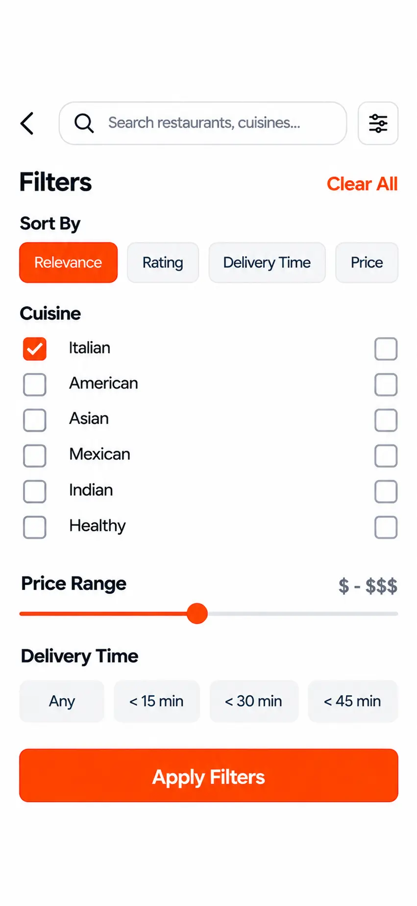 Restaurants app home screen