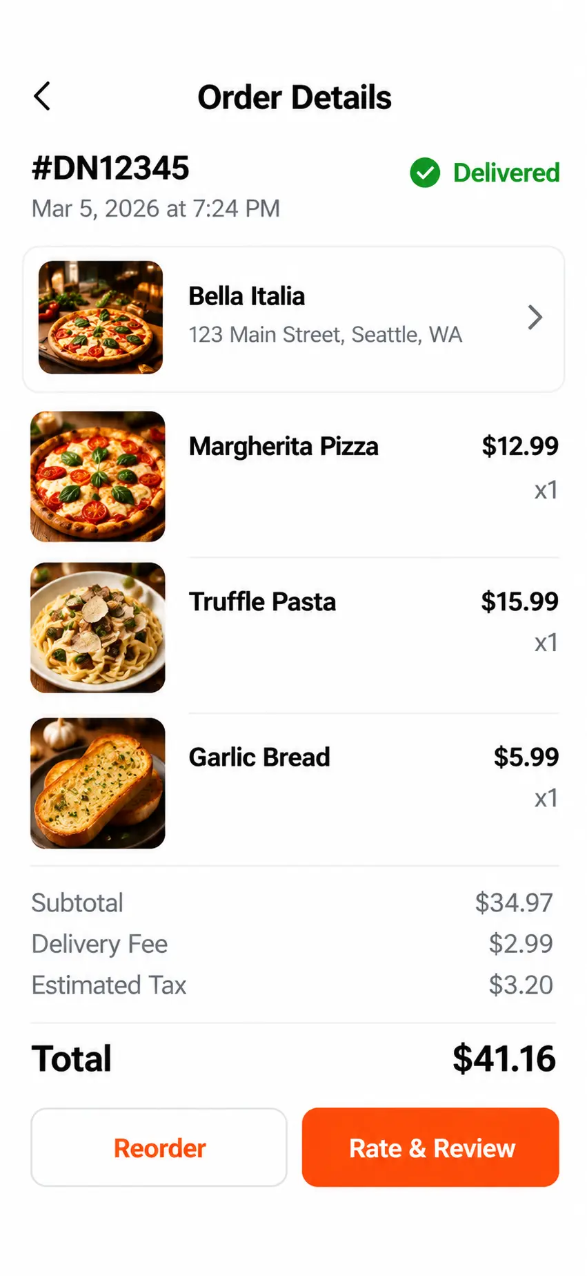 Restaurants app home screen