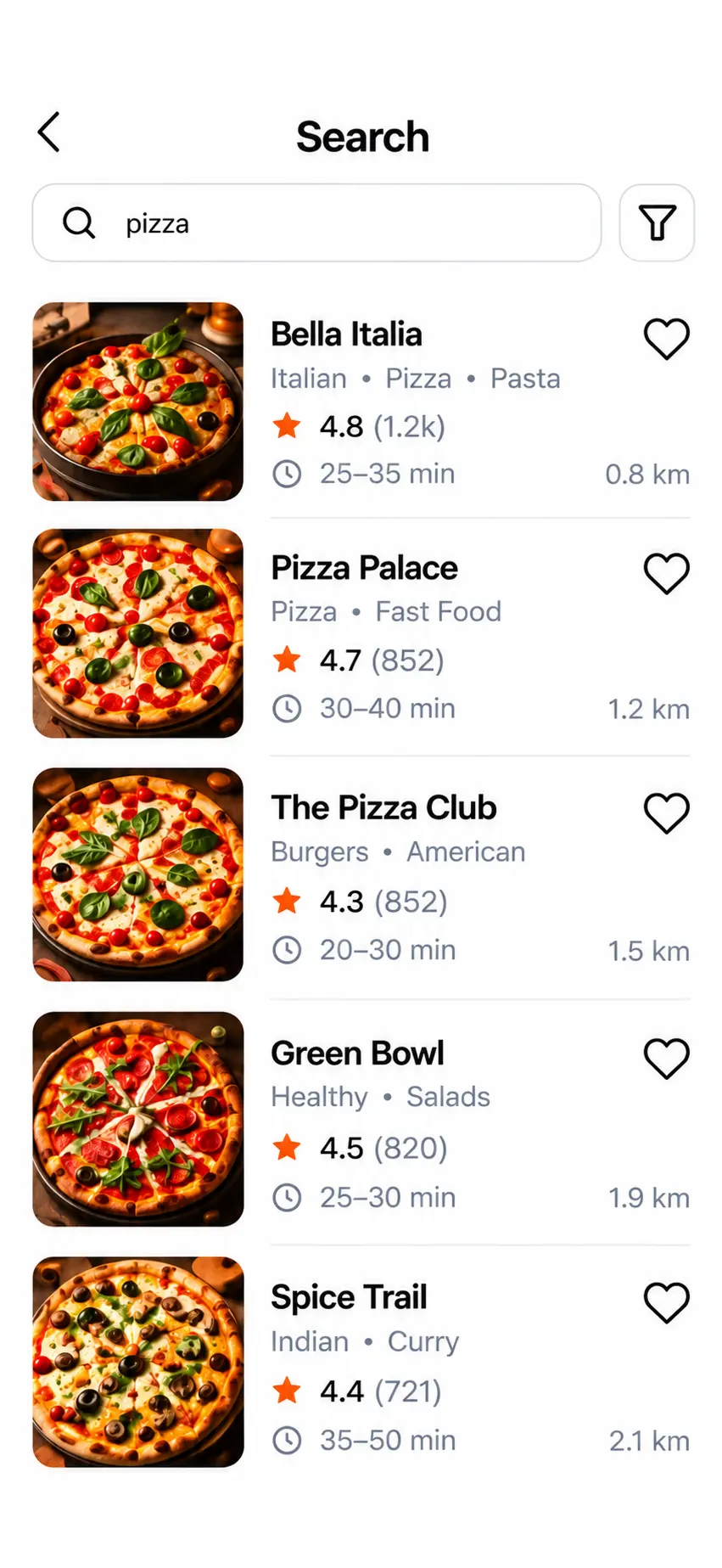 Restaurants app home screen
