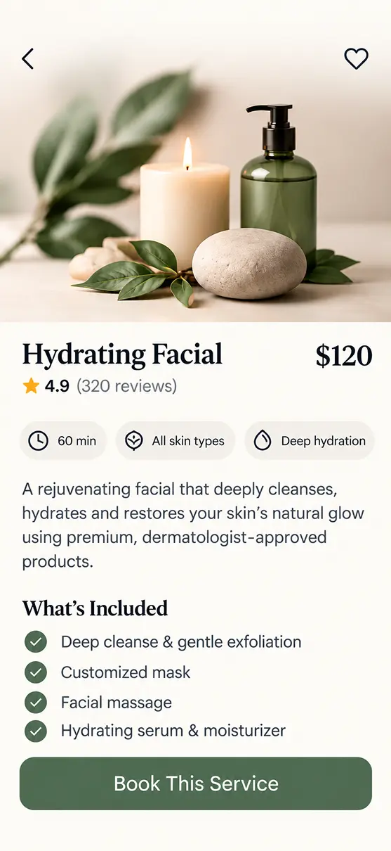 Salons/Spas app details screen