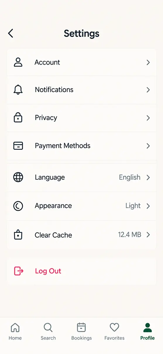 Salons/Spas app home screen