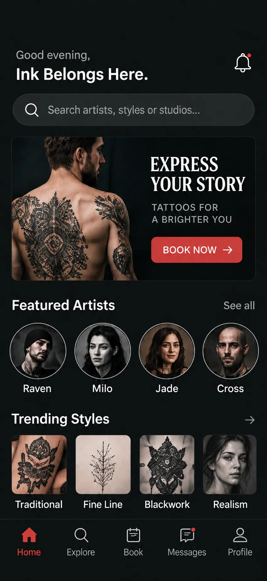 Tattoo Shops app home screen