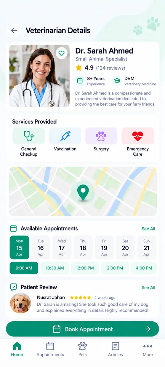 Veterinary app details screen