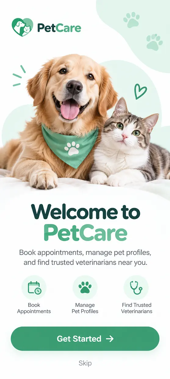 Veterinary app home screen