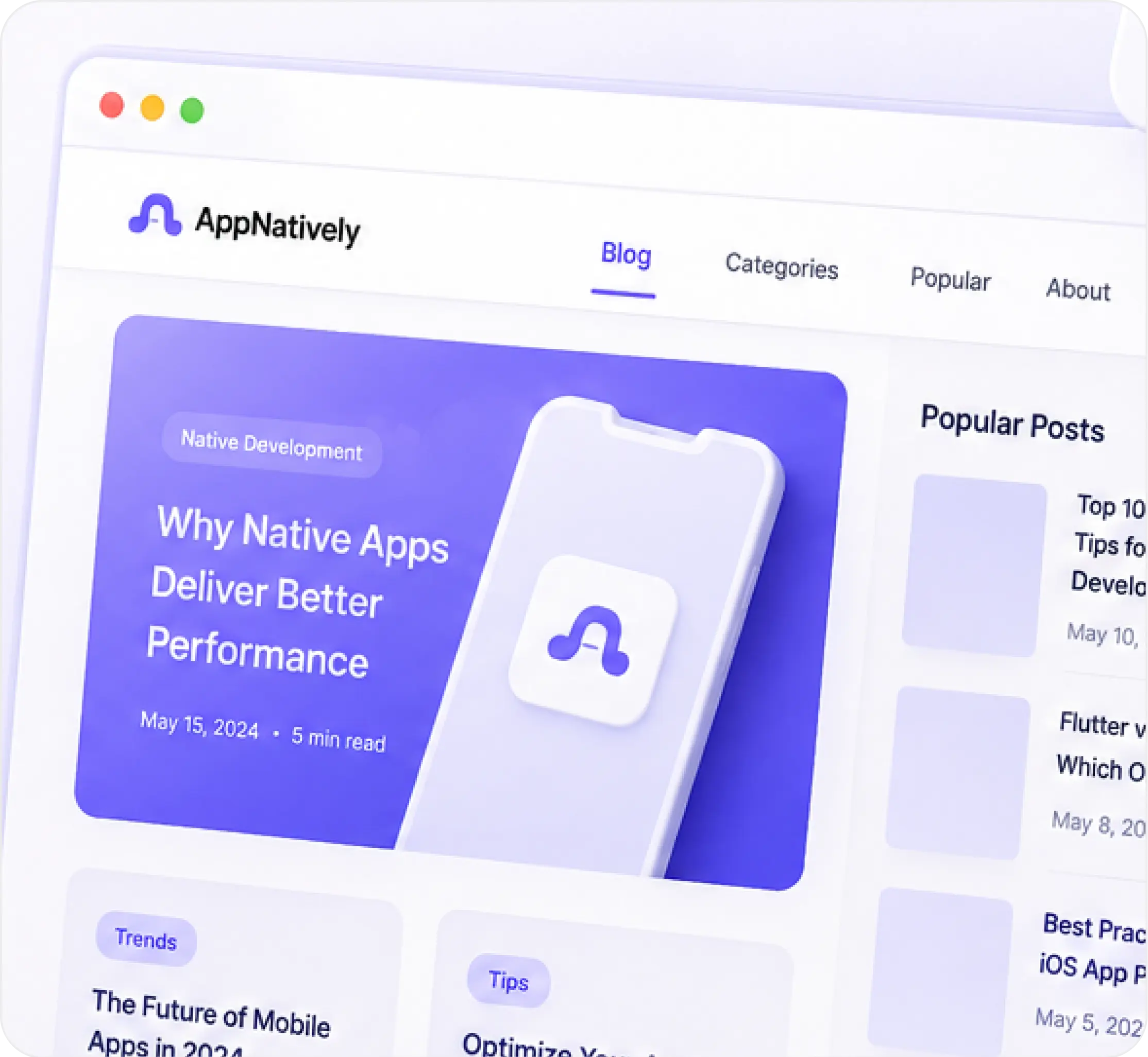AppNatively blog page preview