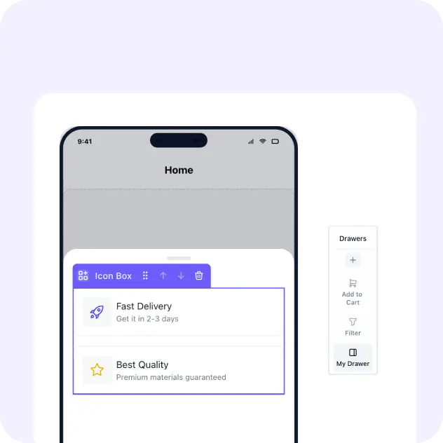 AppNatively Drawer Manager with custom and built-in drawers