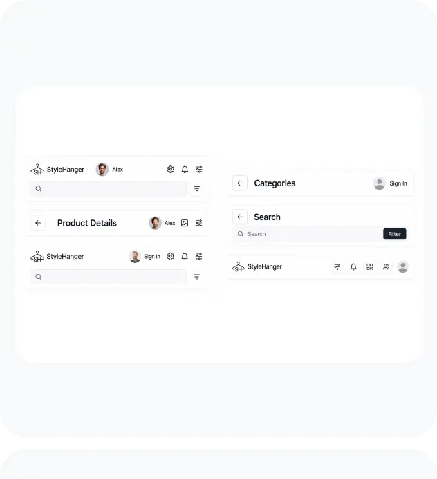 AppNatively Header editor with layout and action button settings