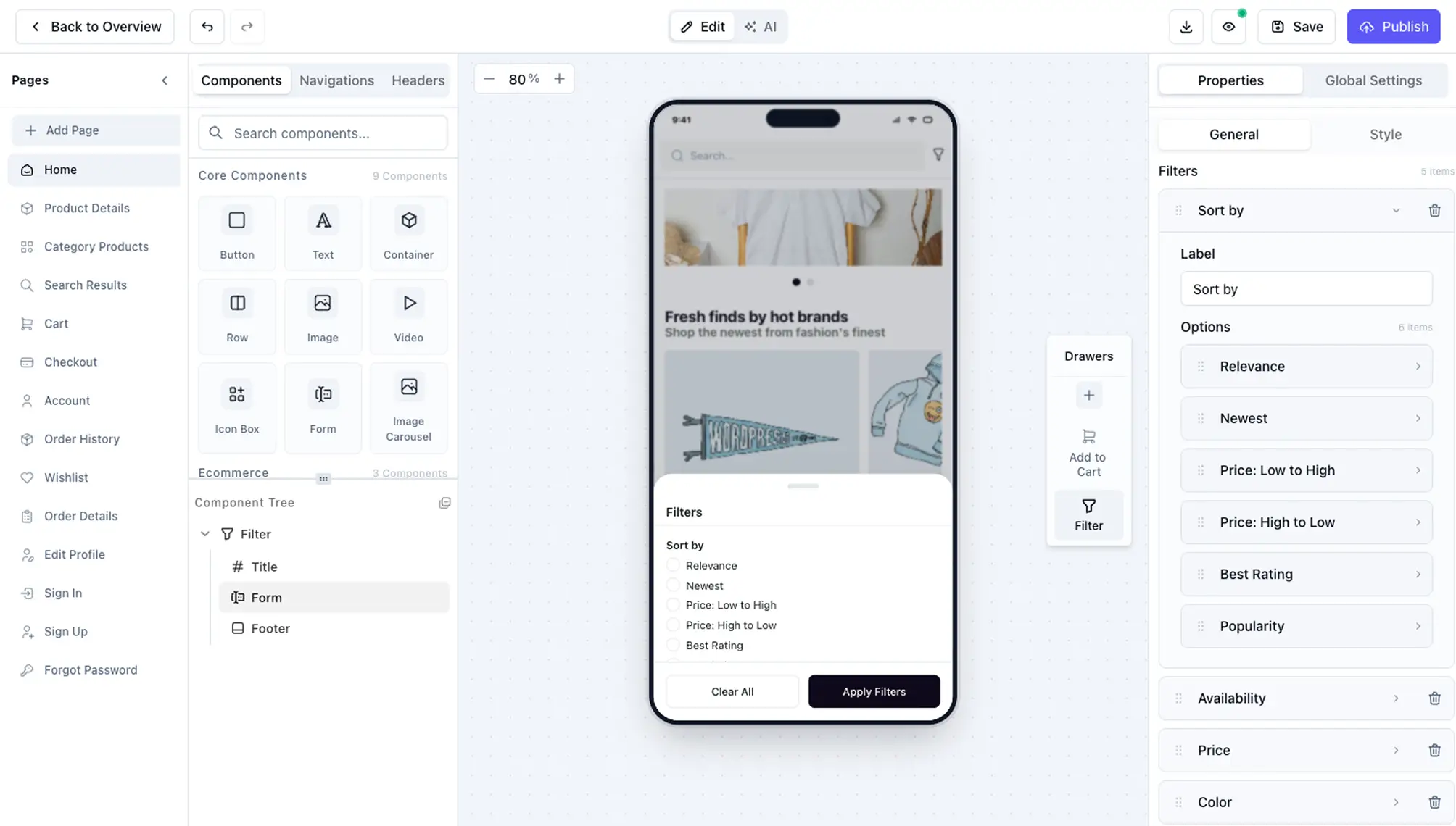 AppNatively search and filter component preview