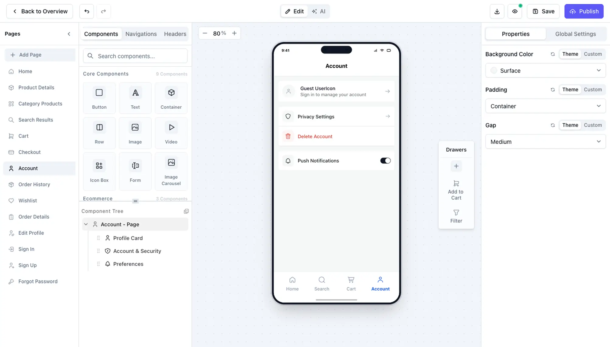 AppNatively user account and profile dashboard preview